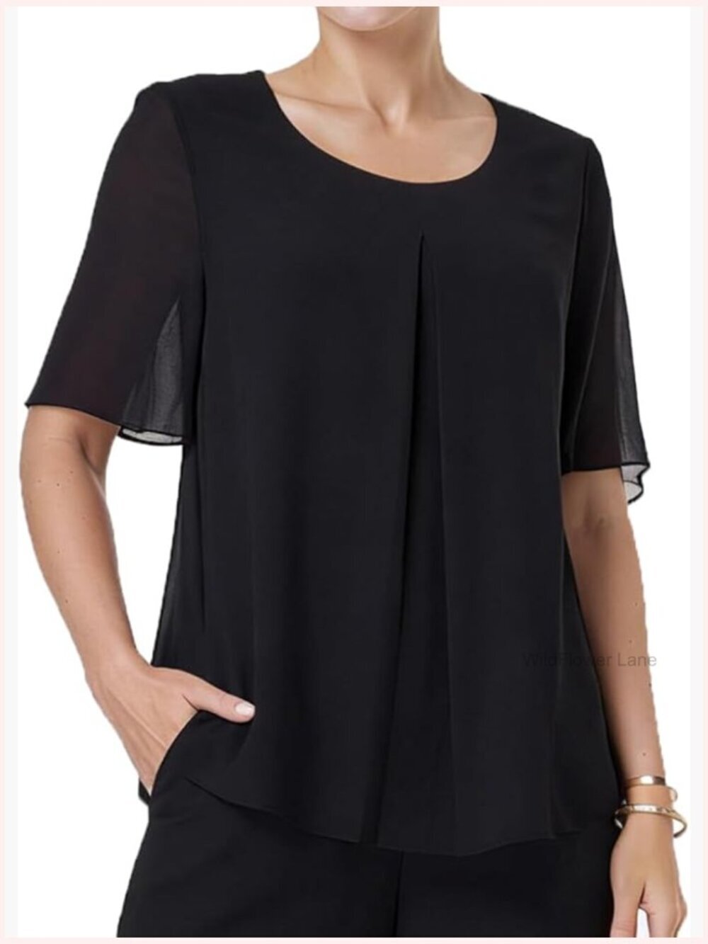 Short Sleeve Chiffon Blouse Flowy Ruffle Boho Dressy Casual Work Top
